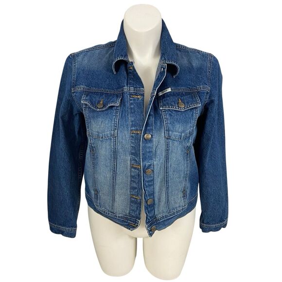 Upcycled Denim Jacket Womens Sz Large Christian Coffee Grunge Patchwork Folk Art - Picture 6 of 16